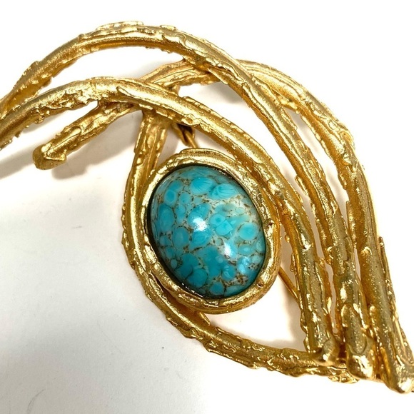 Orena Paris Brooch Glass Blue Abstract Gold Tone Vintage Estate
Women's Brooch - Picture 2 of 8